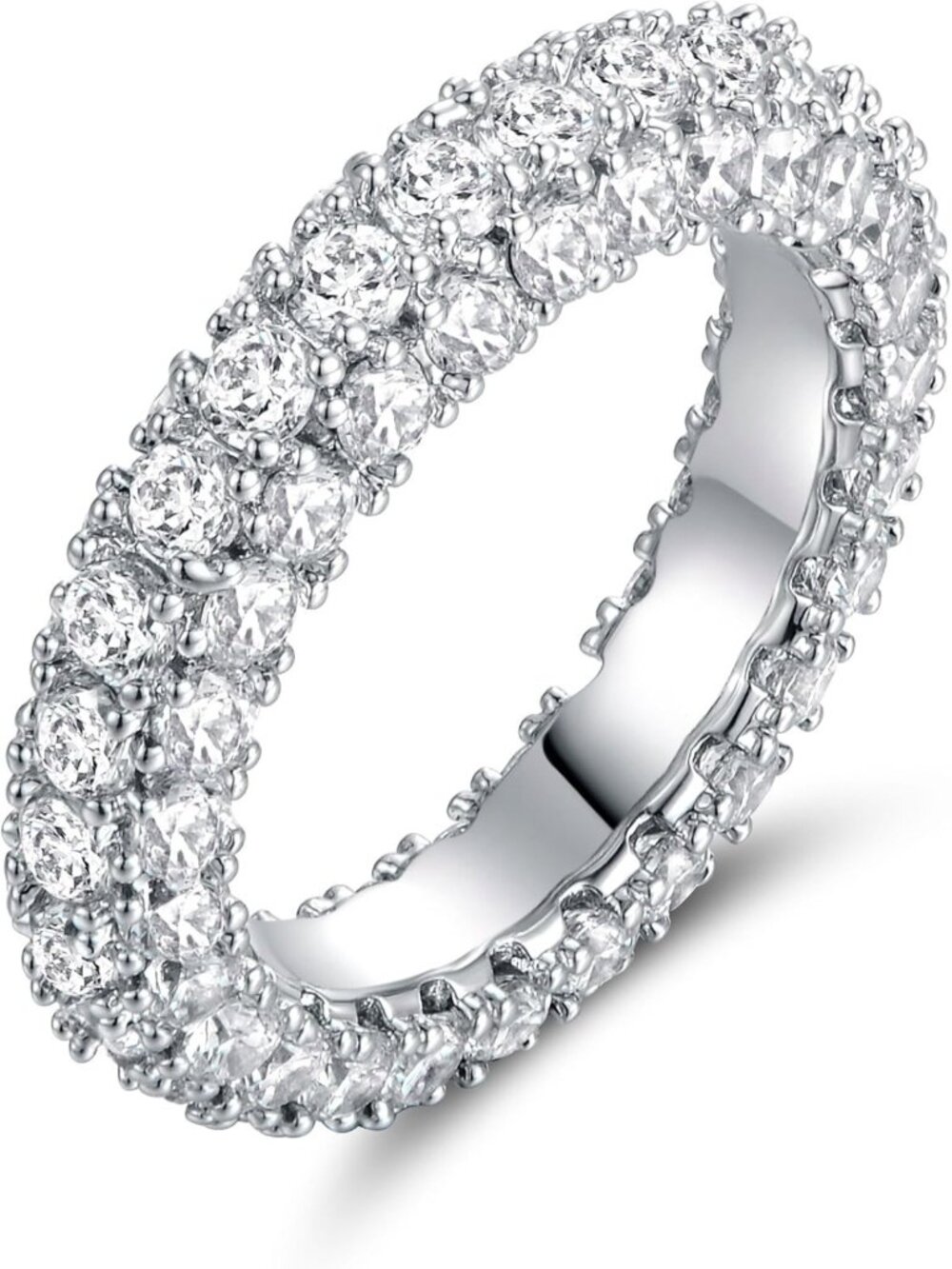 Elegant 3 Row Eternity Ring for Women - 18k Gold Plated with Cubic Zirconia
